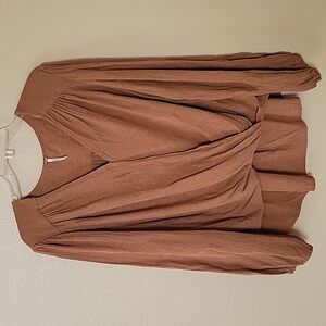Free People Brown Check On It Textured Faux Wrap Blouse‎ - Size XL